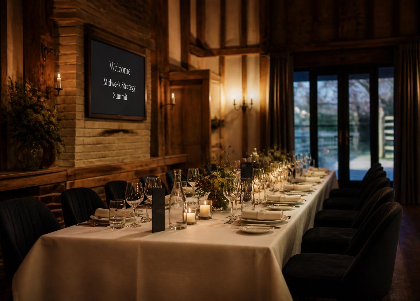Private dining room ready for a corporate event at a countryside venue